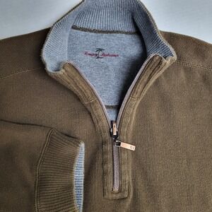 Tommy Bahama Mens XL Brown Gray Quarter Zip Pullover Sweater Reversable